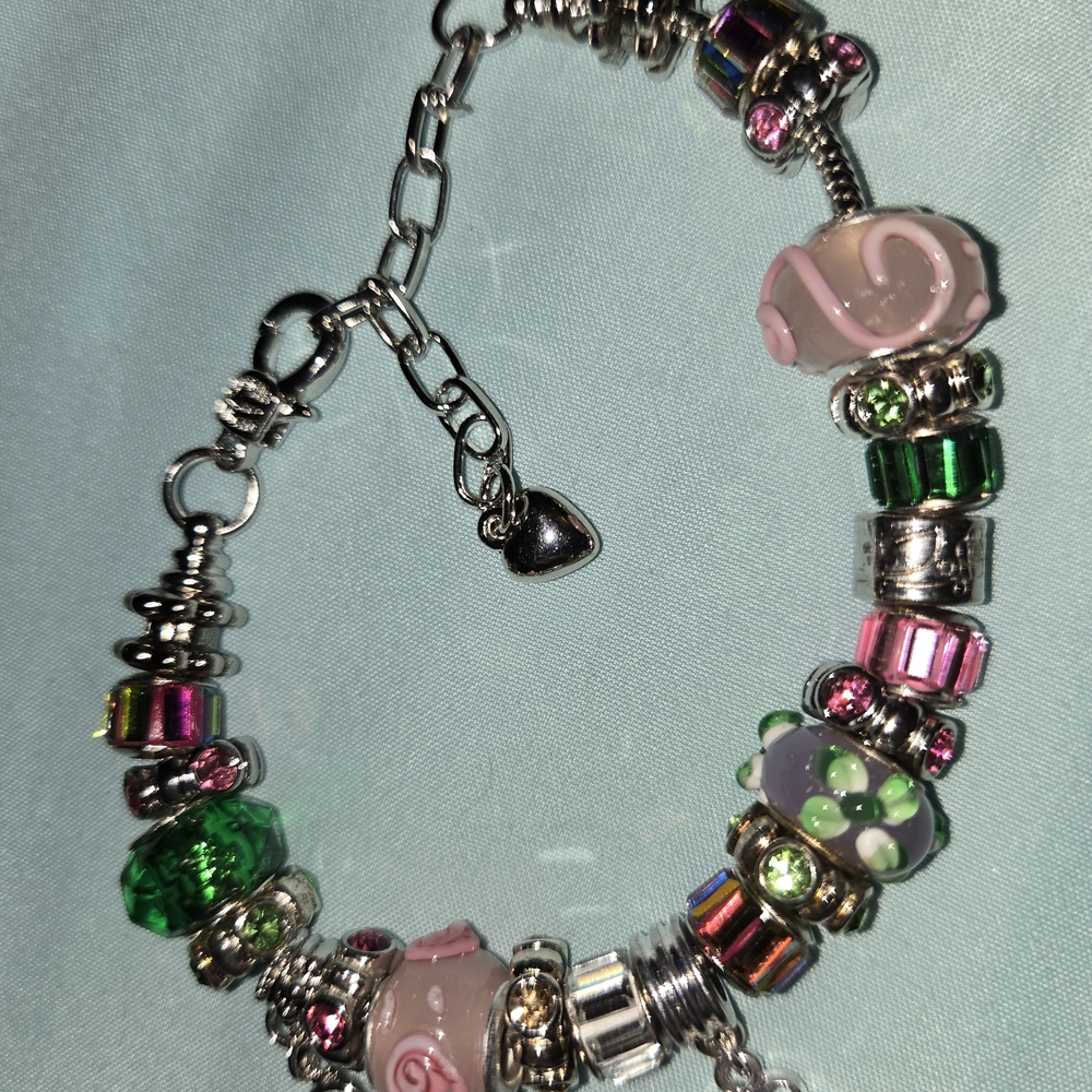Elegant Silver and Pink Charm Bracelet